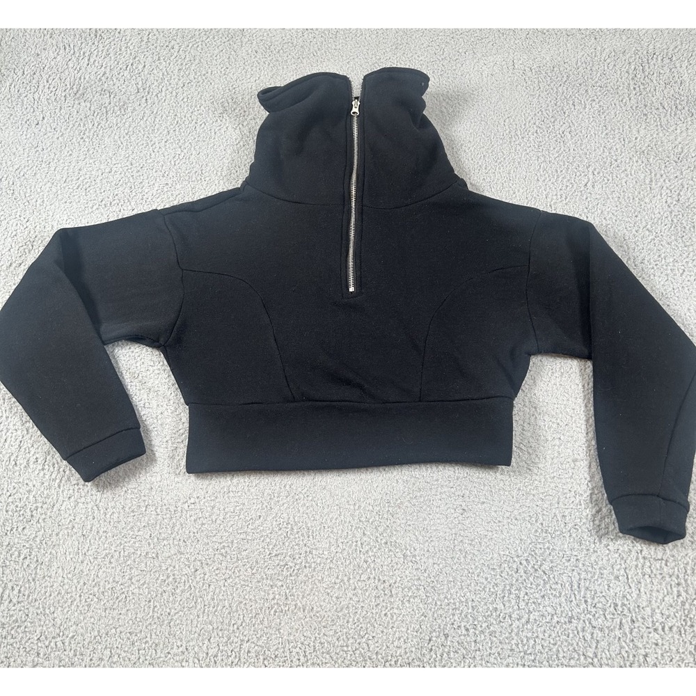 Love‎ Streak Black Crop Top Small Half Zip Pullover sweat shirt Mock Neck